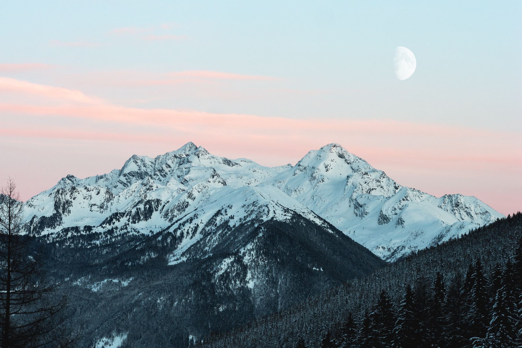 Misty mountain range at dusk