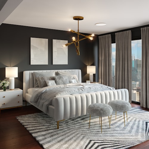 Villa bedroom with wood ceiling